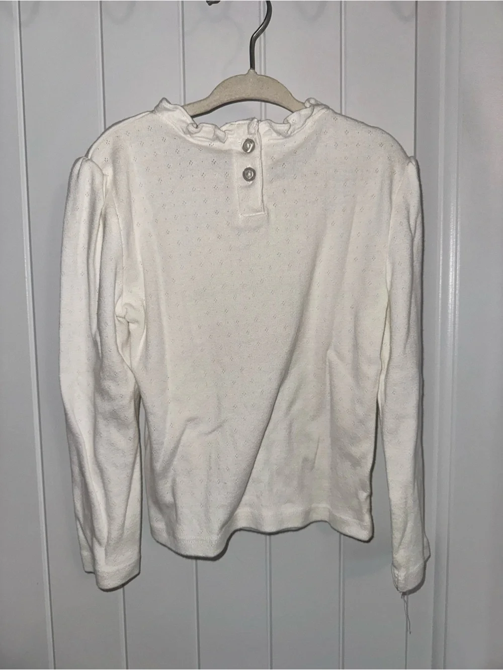 Little Lass Cream Ruffle-Neck Long Sleeve Top with Star Embroidery